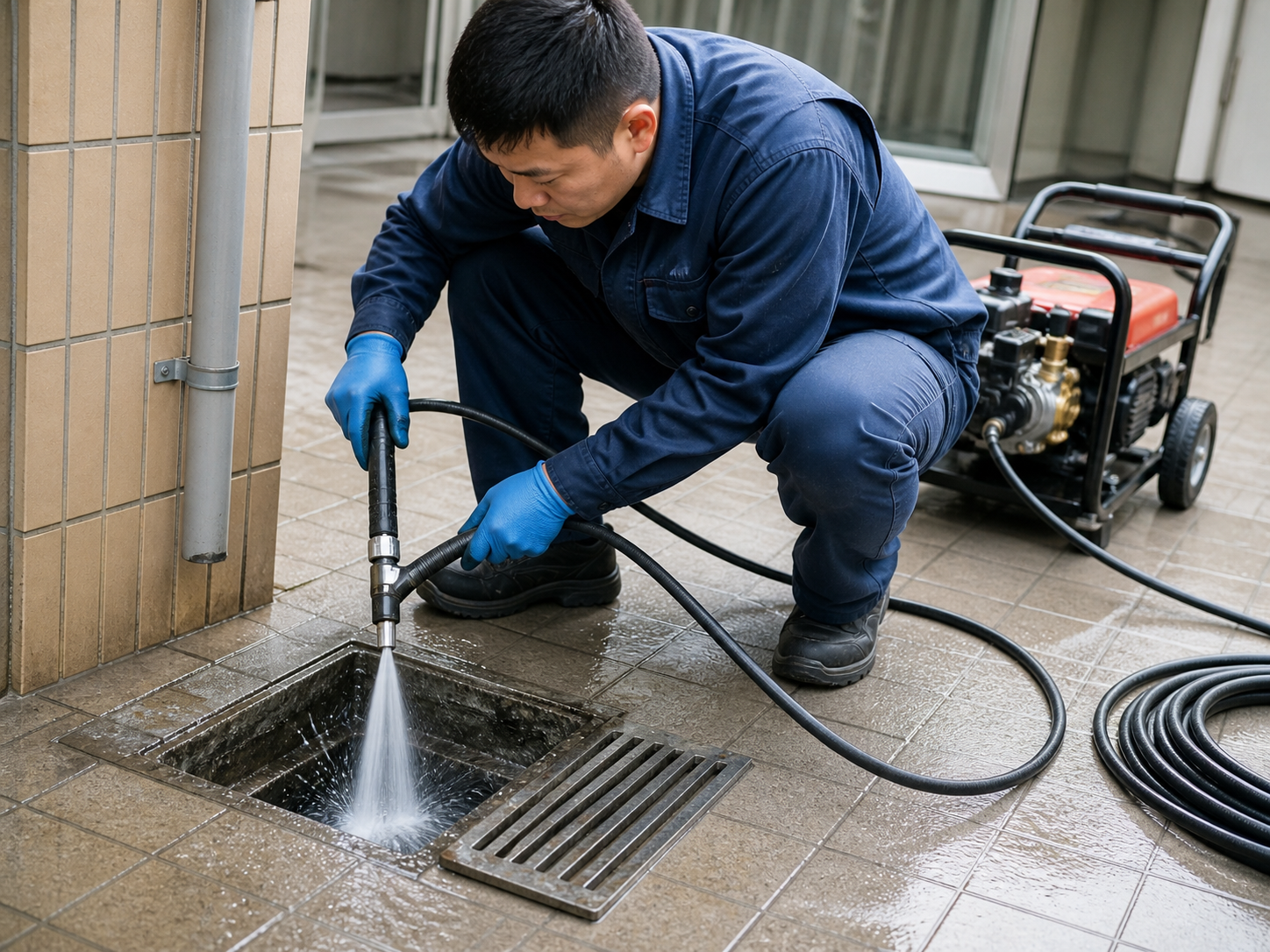 排水道水刀通管清洗施工示意圖